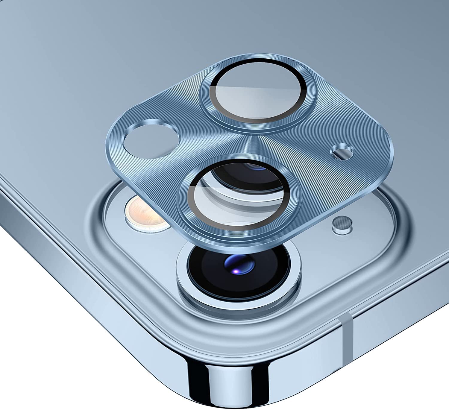 SEIGE Designed for iPhone 14/14 plus Camera Lens Protector, 3D Alloy Metal and Tempered Glass Camera Screen Protector, Full Coverage Protection (Blue)