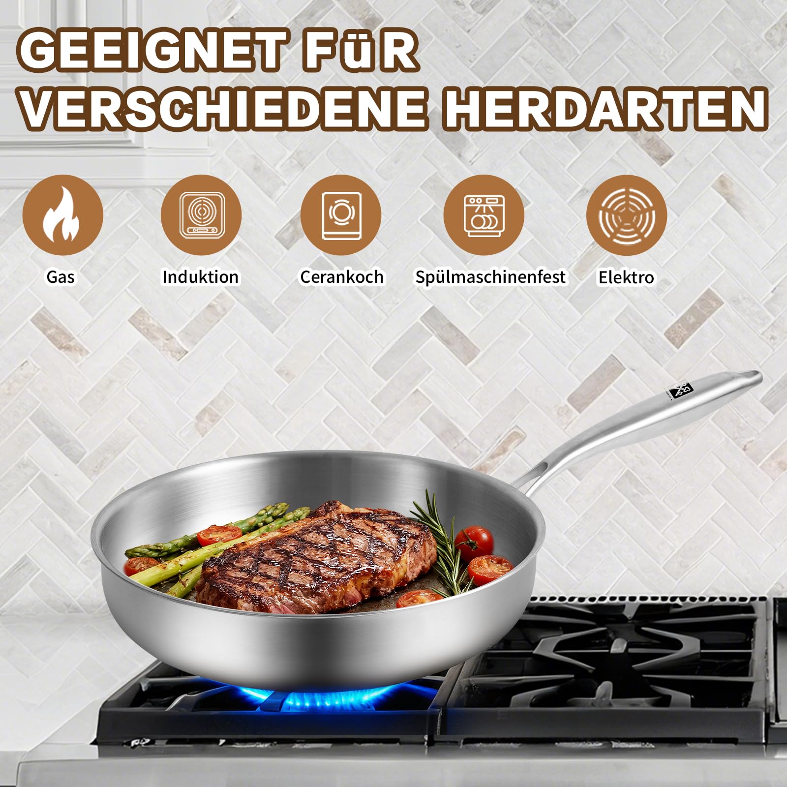 GOLDEN KEY Edelstahlpfanne Set 28 24 20 cm, Bratpfannen Edelstahl Induktion unbeschichtet, Edelstahl Pfanne ohne beschichtung,Stainless Steel Pan Set Für alle Herdarten Ofenfest Spülmaschinenfest