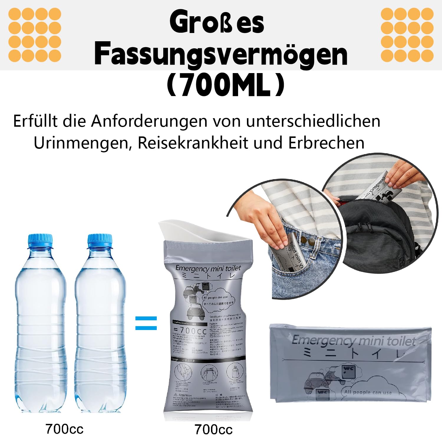 12 pezzi Sacco Urina 700ml,Borse Confezioni Toilette,Disposable Urine Bag,Sacchetti Vomito da Viaggio,Orinatoi Pipì WC Borse per Campeggio,Toilette da Viaggio per Donne,WC Portatile per Uomini