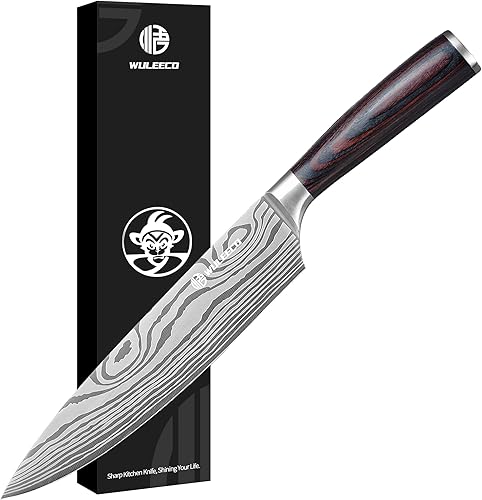 Cuchillo de chef de 8 pulgadas, cuchillo de cocina afilado de acero inoxidable de alto carbono, cuchillo Gyuto mango ergonómico de madera, cuchillo