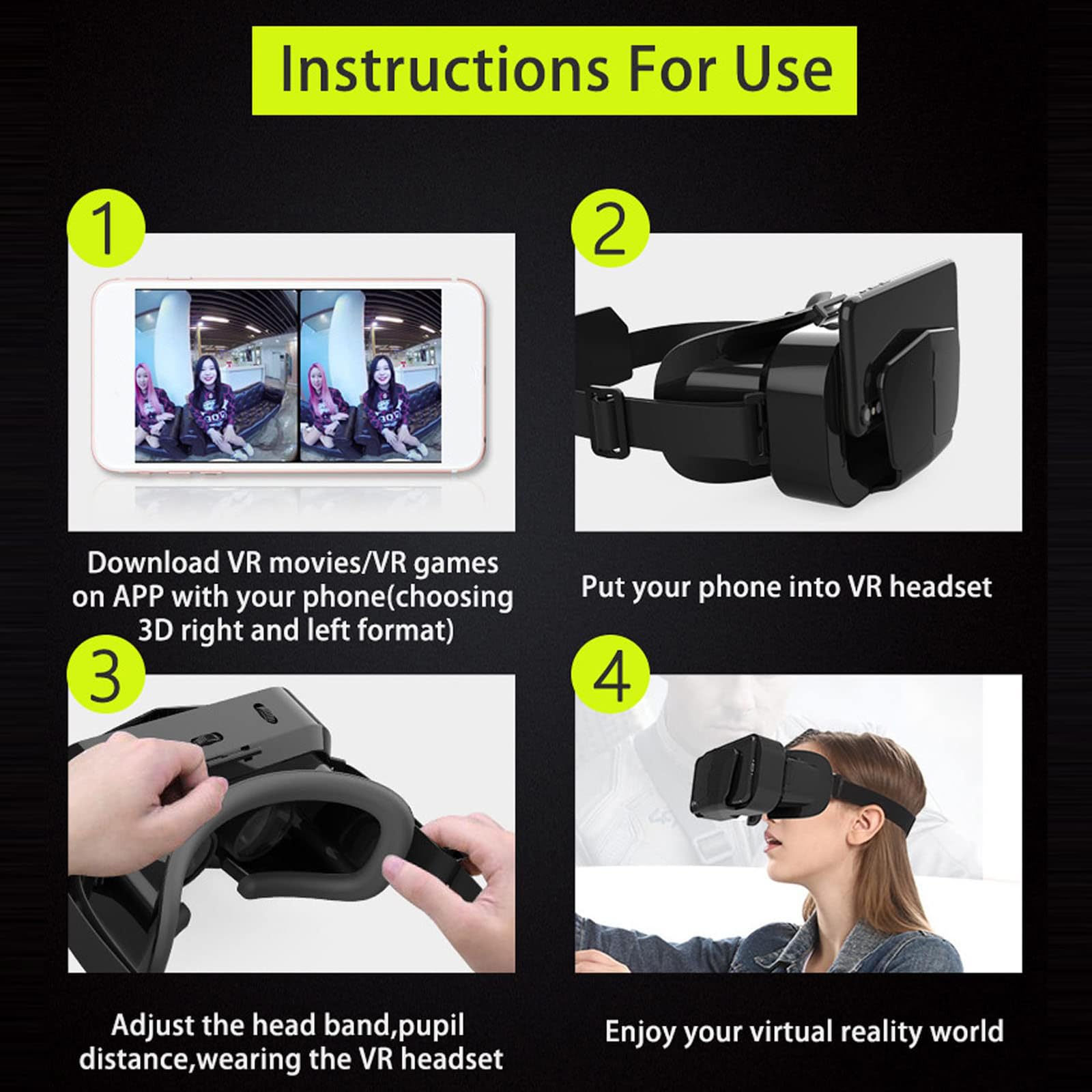 Gafas Realidad Virtual VR 3D, Visor Realidad Virtual 3D con Controlador, Compatible con Pantallas 4,7-7,2 Pulgadas, Distancia Interpupilar Ajustable para PelíCulas Y Juegos En 3D,Black+B03 Handle