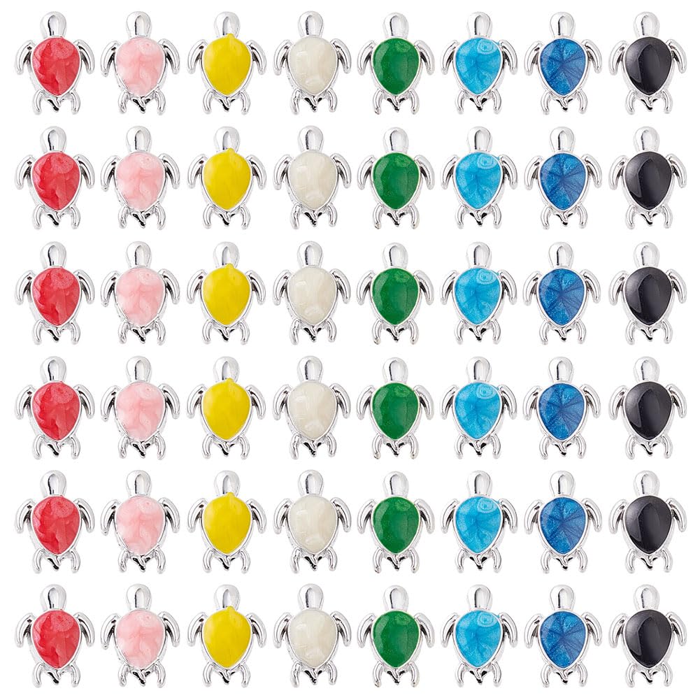 PH PandaHall 48pcs Turtle Spacer Beads Alloy Enamel Beads Sea Turtle Beads 8 Colors Ocean Animals Loose Spacer Beads for Jewellery Making DIY Bracelet Necklace Craft Supplies, 13x9.5mm