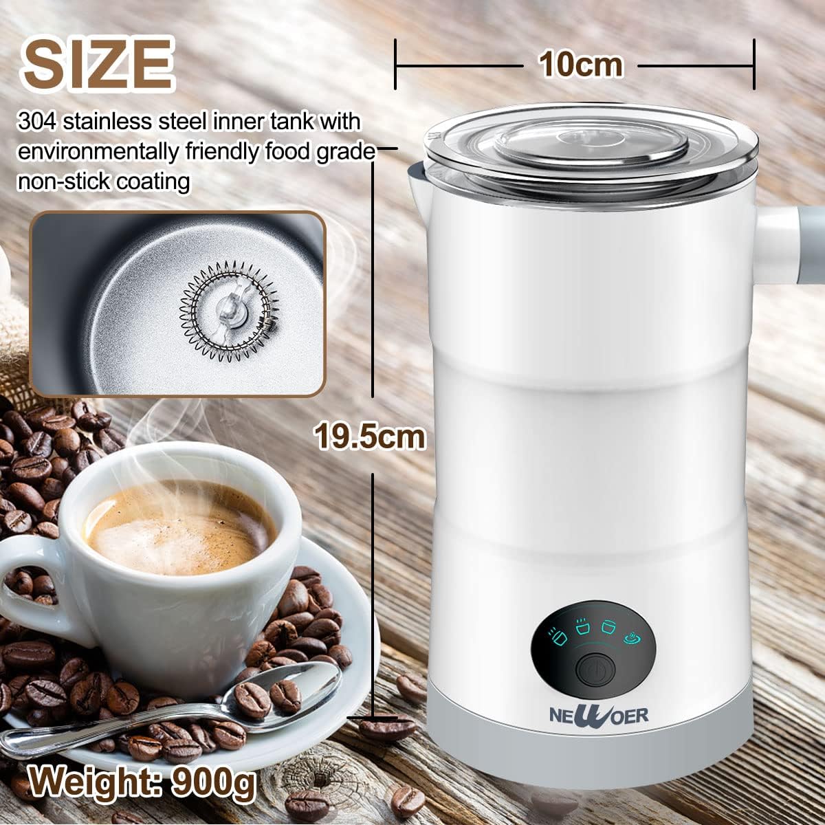 newoer Electric Milk Frother and Warmer,4 in 1 Automatic Milk Frothers 400W Automatic Milk Foam Maker with Hot & Cold Milk Functionality for Latte Coffee Hot Chocolates Cappuccino: Home & Kitchen