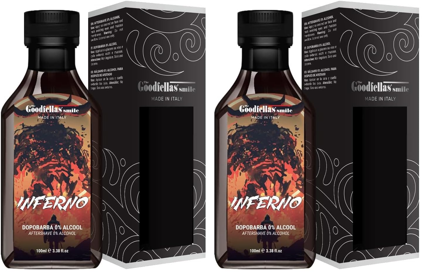 The Goodfellas' smile Soothing Alcohol-Free Aftershave Splash/Tonic, Made in Italy, 100 ml, 3.38 oz (Inferno) (Pack of 2)