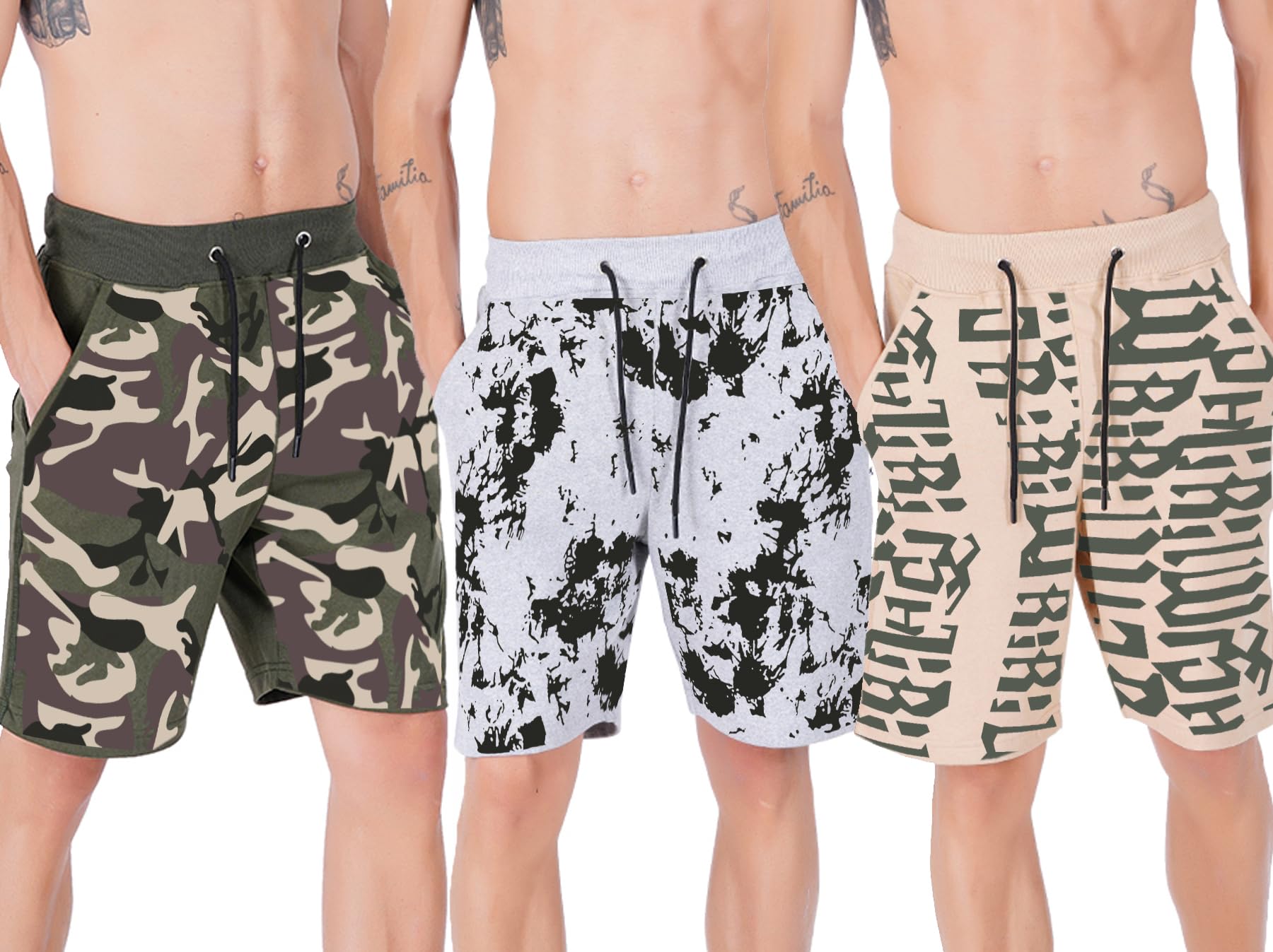 hotfits Men's Printed Casual Cotton Regular Shorts, Workout Shorts, Elastic Waist Running Shorts with Pockets Pack of 3-image-36