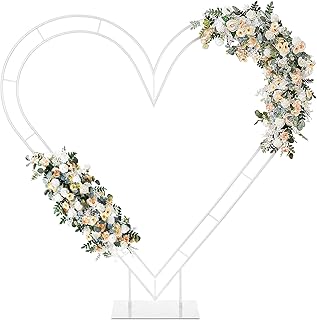 7FT Metal Double Heart Arch Stand for Proposal Heart Balloon Arch Wedding Arch Frame for Ceremony,Valentine's Day,Engagement,Birthday Party Decor (White)