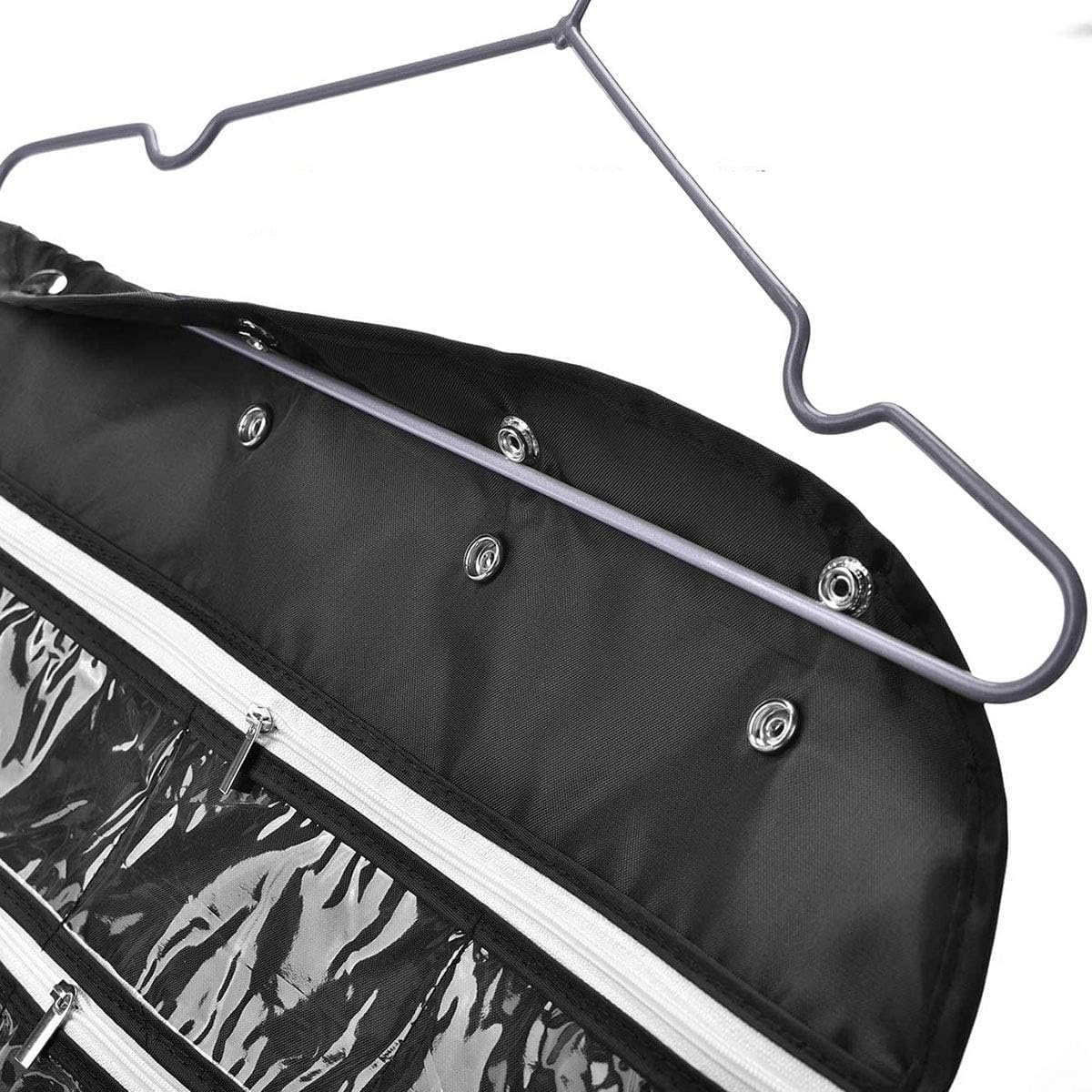 Hanging Jewelry Organizer 56 Pockets with Zipper, Dual-Sided 56 Clear Pockets for Earrings Necklace Bracelet Ring Accessory Display