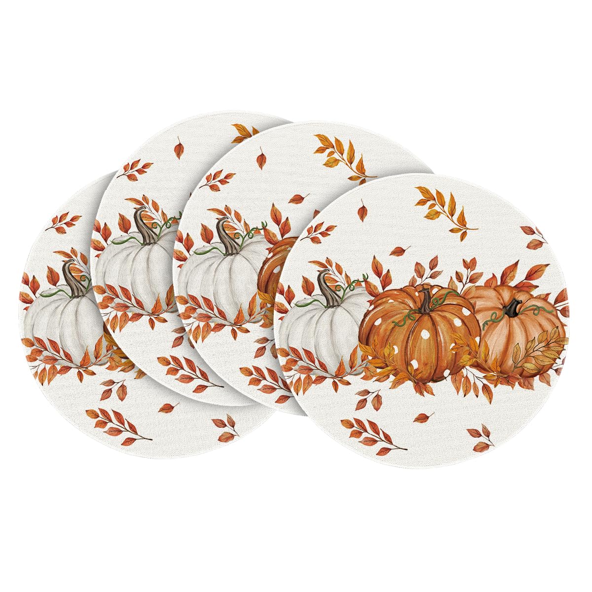 Artoid Mode Polka Dot Pumpkins Leaves Autumn Placemats Round 37cm Set of 4