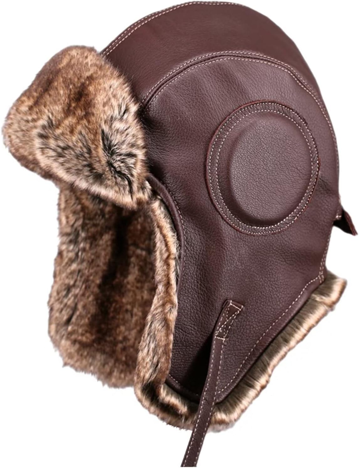 Unisex Winter Aviator Cap, Ushaka Cap, Russian Faux Fur hat, with Ear Flaps, Windproof, Suitable for Skiing, Skating, Mountaineering and Other Sports, Brown - L