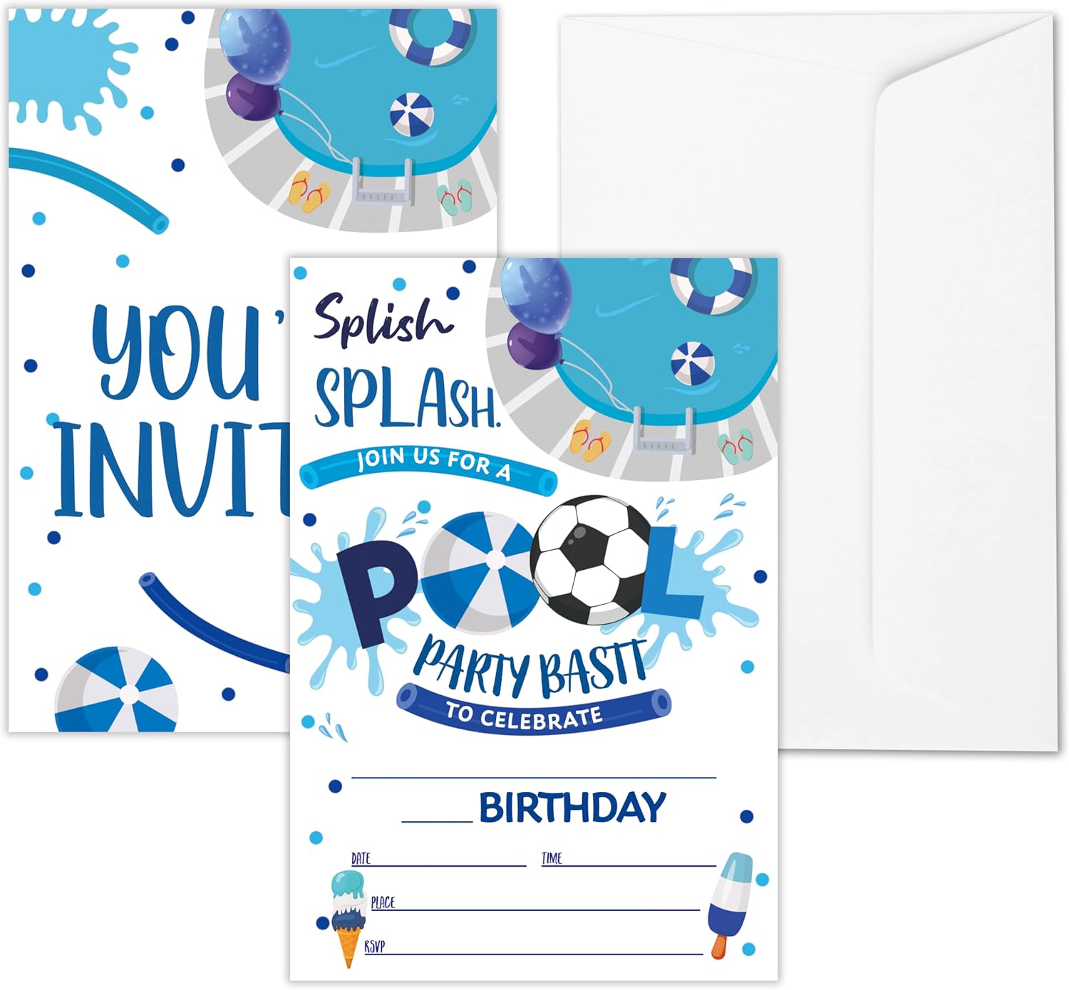 Birthday Party Invitations, Water Slide Invitations Cards With Envelopes, Colorful Summer Birthday Invites For Girls Boys Kids Adults, 20 Cards -f03