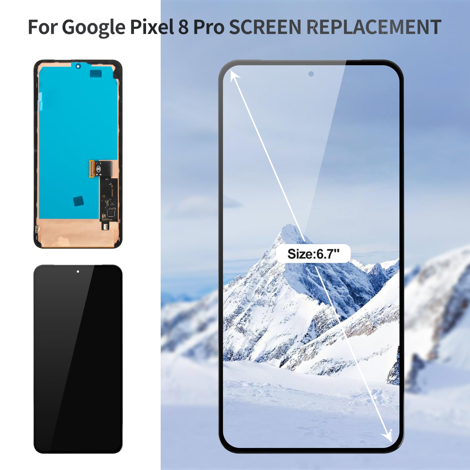 OLED for Google Pixel 8 Pro LCD for Pixel 8 Pro Screen Display Repair for Pixel 8 Pro Digitizer Touch Assembly Kits with Frame GC3VE G1MNW Black