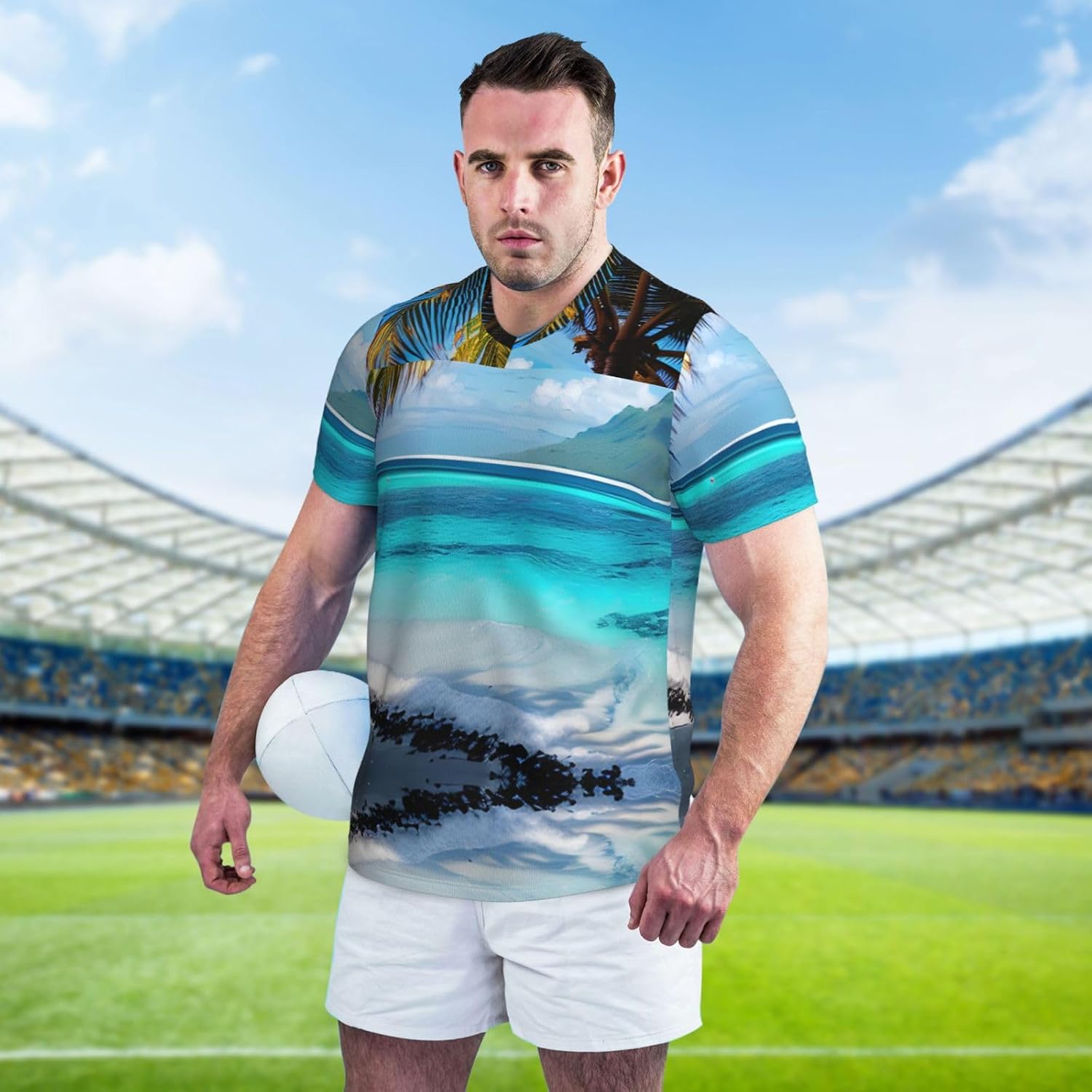 Tahiti Beach Rugby Football Jersey for Men, Comfortable V-Neck Loose Fit Top for Team Sports Athletics