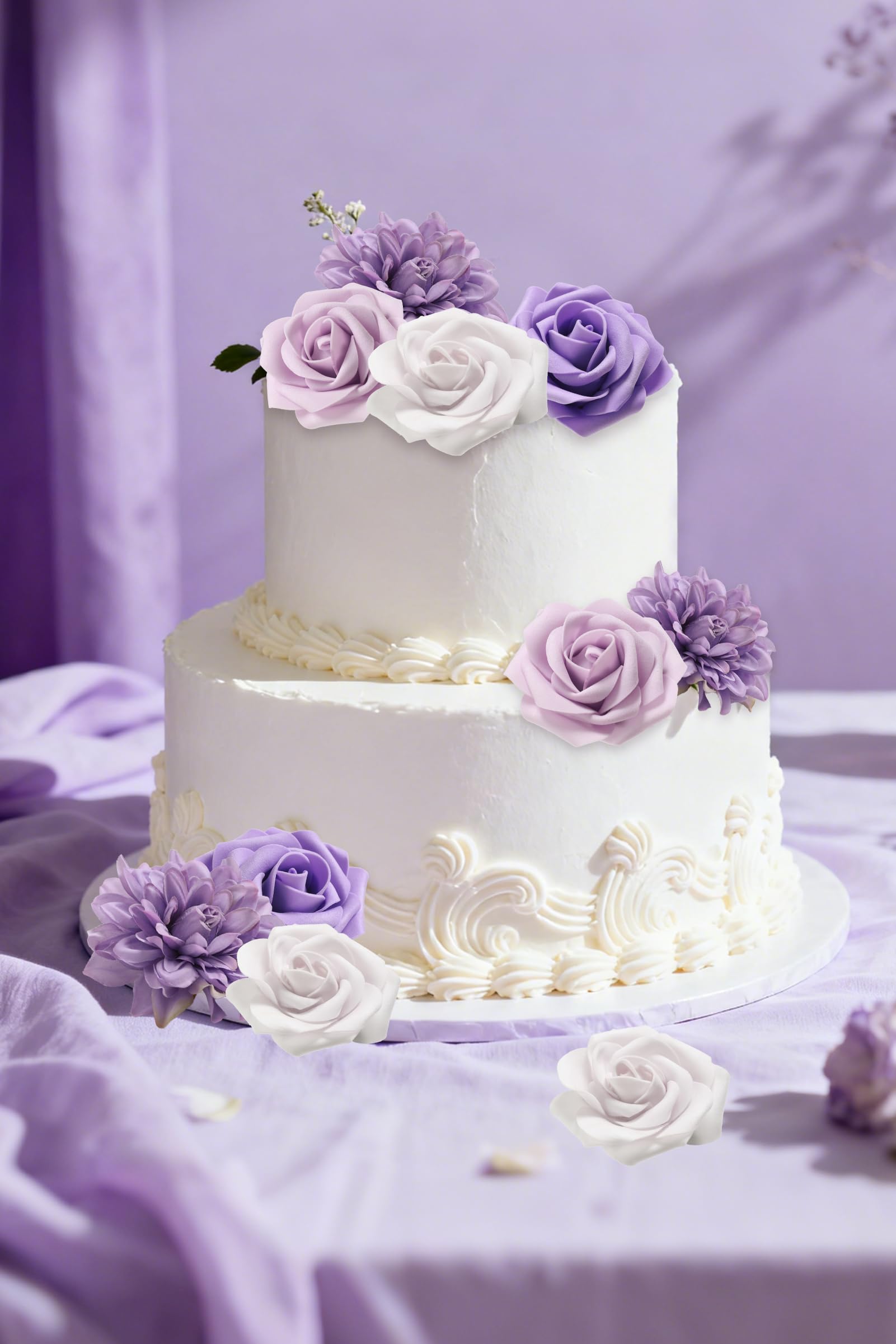 rongflower Set di fiori artificiali con foglie di fiori e foglie con steli, per bouquet da sposa fai da te, centrotavola, baby shower, feste, decorazioni per la casa (viola lavanda)