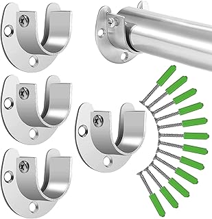 4 Pezzi Asta Armadio Supporto Appendiabiti a Forma di U in Acciaio Inossidabile Set di Flangia a Forma di U per Armadio Armadio Aste per Tende da Doccia con Viti e Tubi di Espansione (32mm)