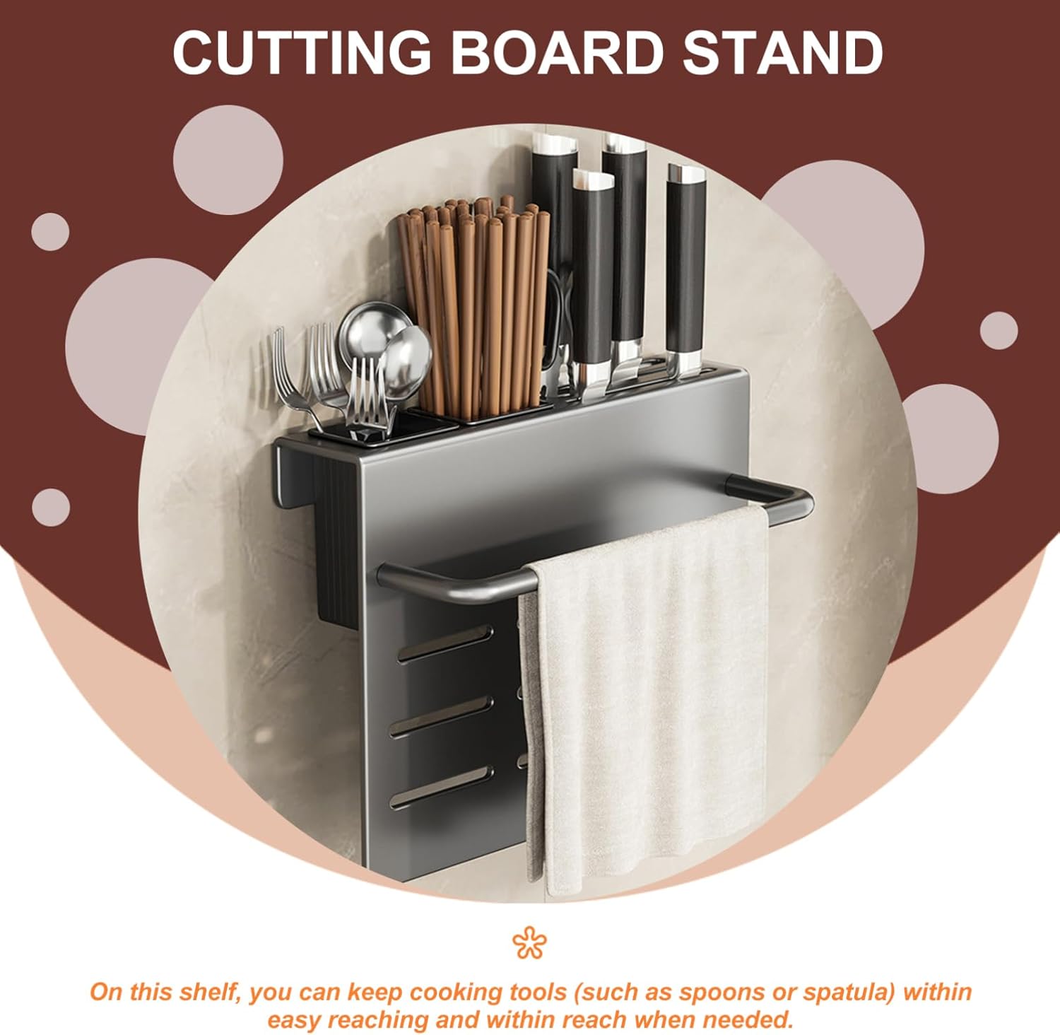 OUNONA Wall Mount Multi Function Chopstick Holder Cutting Board Organizer Space Saving Kitchen Decor with Draining for Utensils Stylish Design for Clean and Elegant Kitchen Spaces