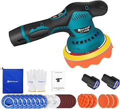 Battery Polisher, 12V 2 x 2.0Ah Batteries with 24 Accessories, 6 Speed Adjustment 2800-5000RPM 125-150mm for Car Cleaning Polishing Wax Scratch Remover