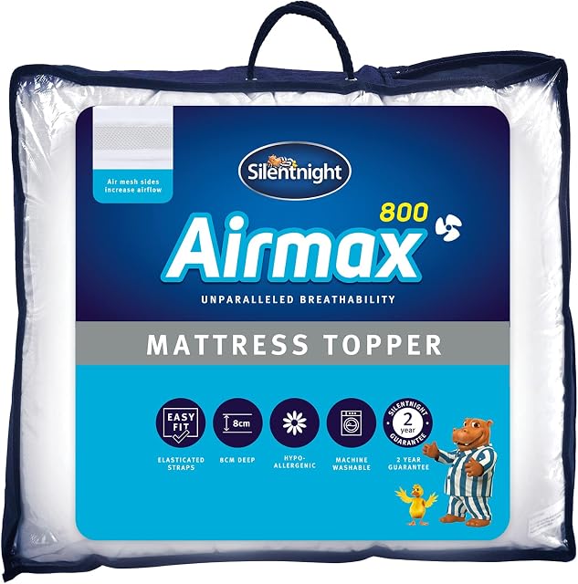 Silentnight Airmax 800 King Mattress Topper  Extra Thick Deep Fitted Mattress Pad Topper with Mesh Sides to Increase Airflow and Elasticated Straps  Hypoallergenic and Machine Washable  King