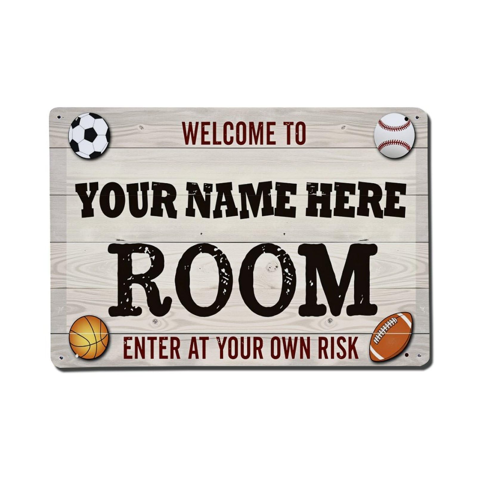Wooden Style Plank Background With Sports Balls Tin Sign Vintage Metal Poster, Home Bar Garage Man Cave Cafe Indoor & Outdoor Wall Decoration 8x12Inches