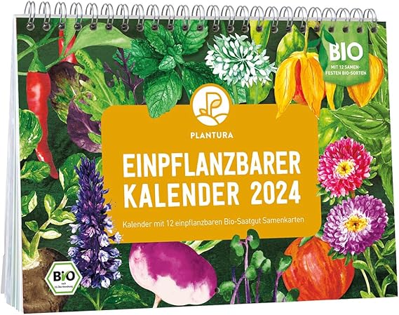 Plantura Einpflanzbarer Kalender 2024, A5-Format, Bio-Saatgut-Kalender 
