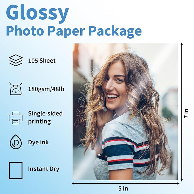 Papel fotográfico glossy 5x7 pulg 105 hojas miniatura 2