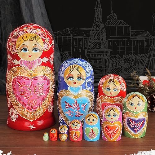 Miniatura 5 de ECVYGJ Nesting Rolls 10pcs Russian Russian Nidification Dolls, Russian Wood Matryoshka Hand Toys for Children Christmas Home Home Decoration Wishing
