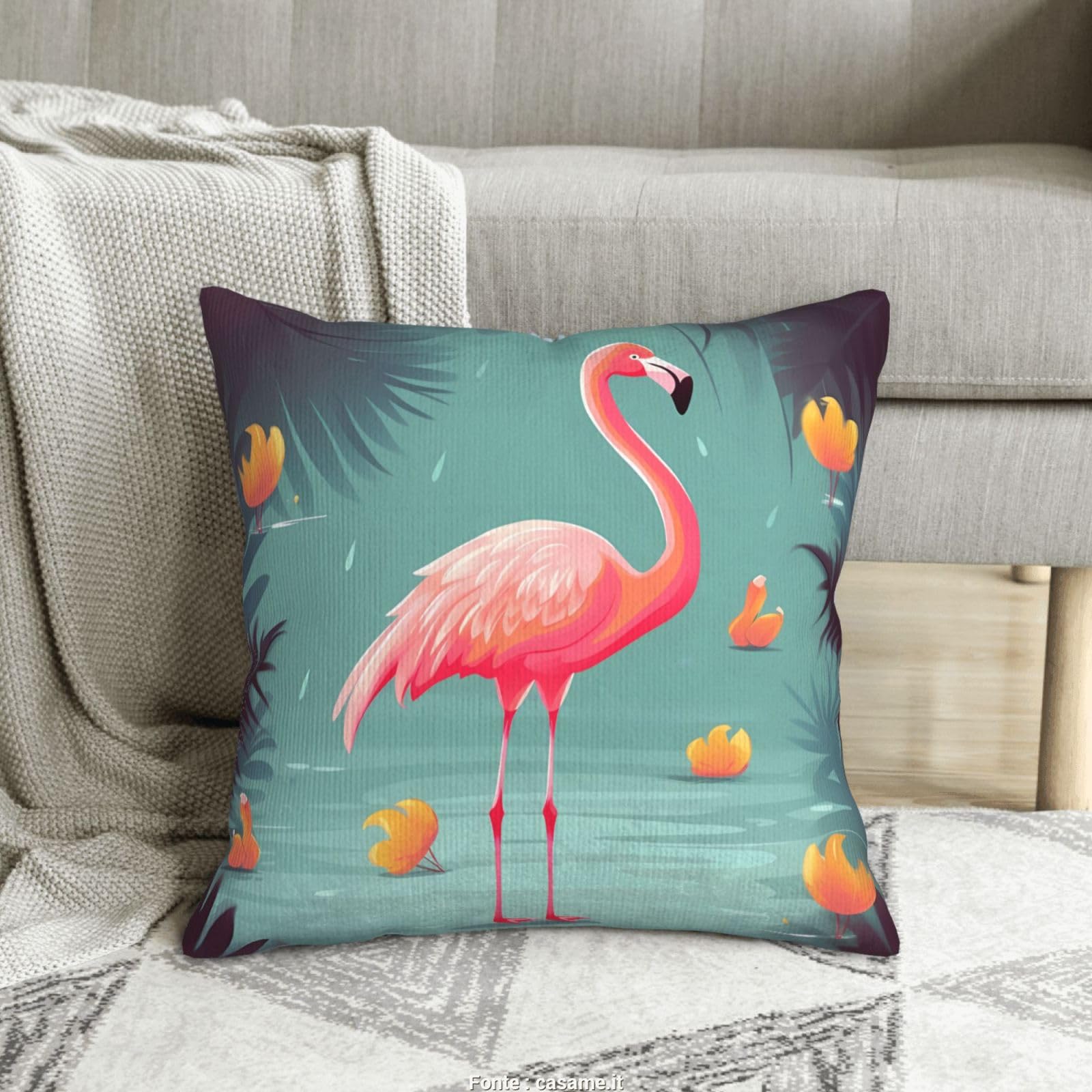 Housses de coussin velours côtelé flamants roses 50x50 pour salon