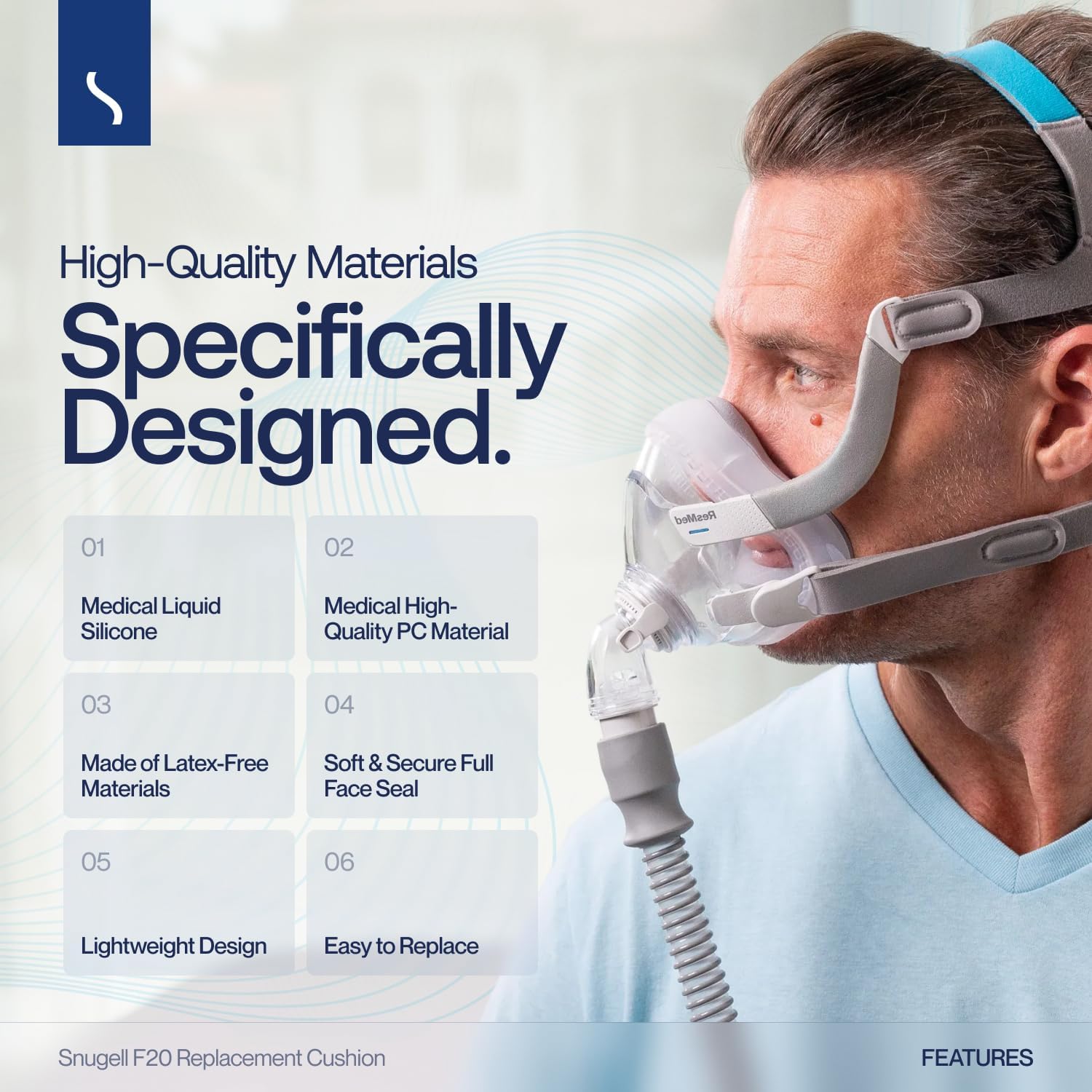 Snugell Replacement Cushion for CPAP Masks, 2-Pack - Compatible with ResMed AirFit F20 - Soft & Secure Seal - Reduces Pressure Points & Minimizes Mask Leaks - Medium