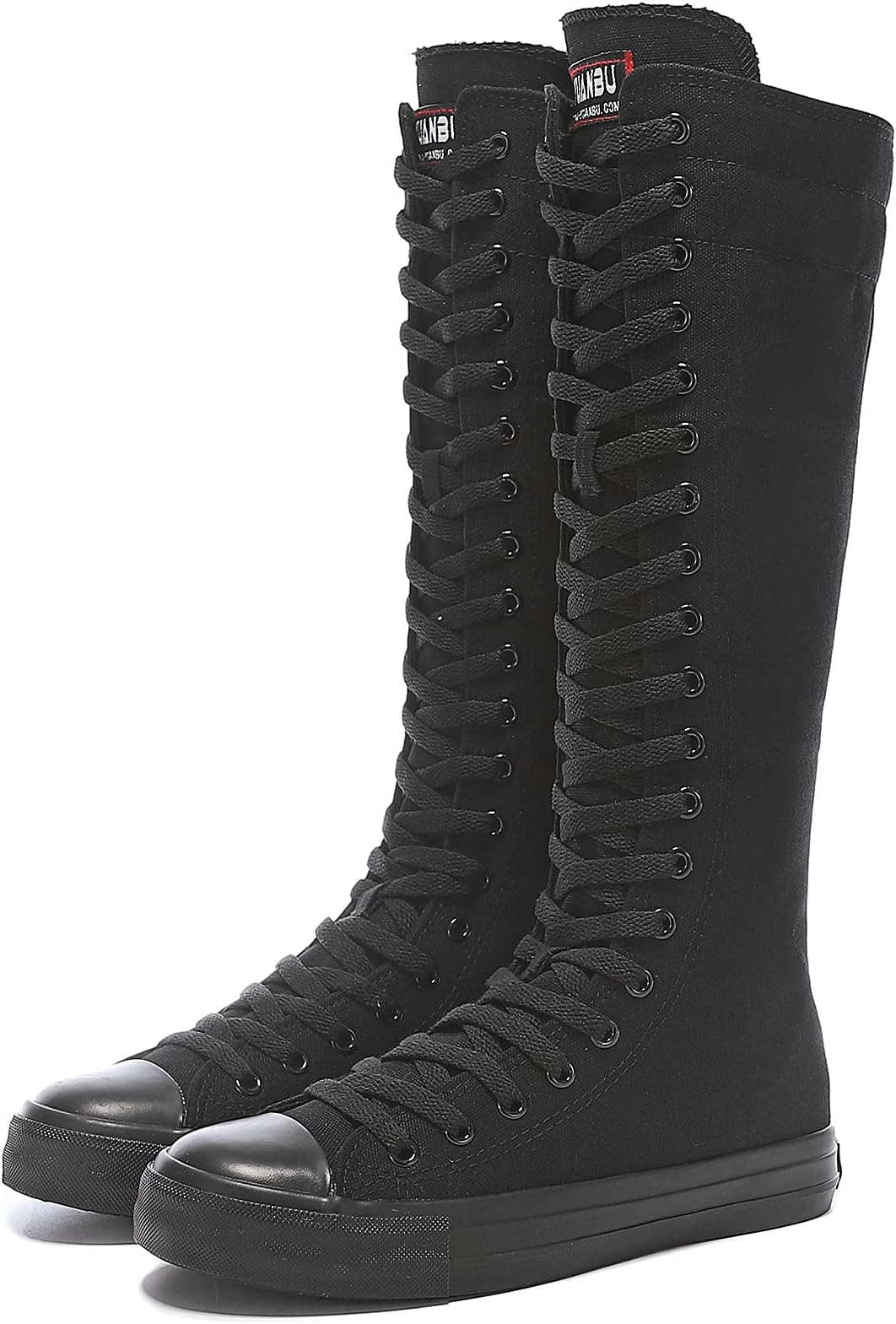Women's Fashion Lace Up Knee High Canvas Zip Boots Girls Fancy School Shoes