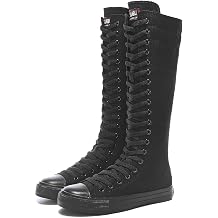 Women's Fashion Lace Up Knee High Canvas Zip Boots Girls Fancy School Shoes