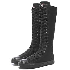 Momuk Womens Fashion Lace Up Knee High Canvas Zip Boots Girls Fancy School Shoes