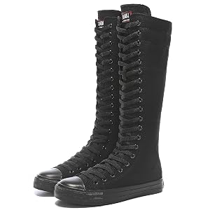 Momuk Womens Fashion Lace Up Knee High Canvas Zip Boots Girls Fancy School Shoes