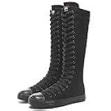Women's Fashion Lace Up Knee High Canvas Zip Boots Girls Fancy School Shoes