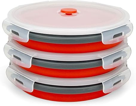 CARTINTS 1200ml Large Collapsible Meal Prep Containers, Reusable Silicone Food Storage Containers, Stackable Fridge Storage Containers, With Leakproof Lids, Microwave and Freezer Safe, Red
