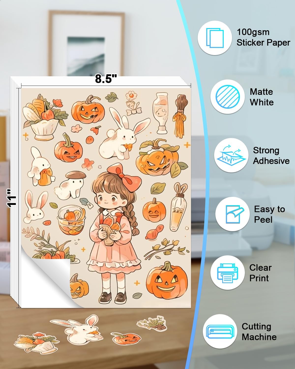 100 Sheets 8.5”x11” Printable Sticker Paper for Inkjet Laser Printer & Cricut Maker, Labelchoice Blank Matte White Self Adhesive Full Sheet Labels for Smart Cutting Machines,Whole Page Shipping Labels image 2