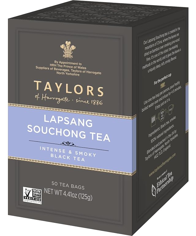 Taylors of Harrogate Lapsang Souchong Black Tea Pillow Tea Bags 50 Count Pack of 1 Smoky Rich and