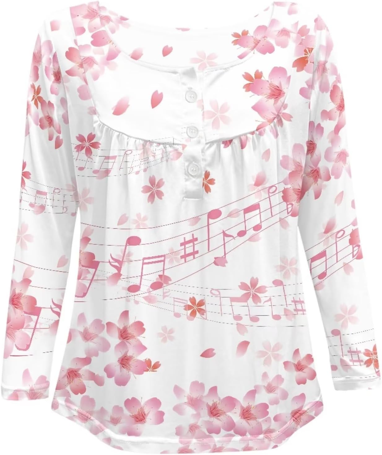 Sunflowers Tunic Tops for Women Butterfly V Neck Long Sleeve Shirts Yellow Flowers Button Up Pleated Blouse