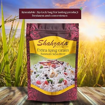 Shahzada Basmati Sela Rice (02 Lbs.) Extra Long Grain, Slender, Sturdy and Non-Sticky Grain for Effortless Cooking, Non GMO, Vegan, Gluten Free, Soy Free, No Cholesterol, Low Sodium, Resealable Zip-Lock Bag | Parboiled Basmati Rice 02 Pound Packing - 32 oz