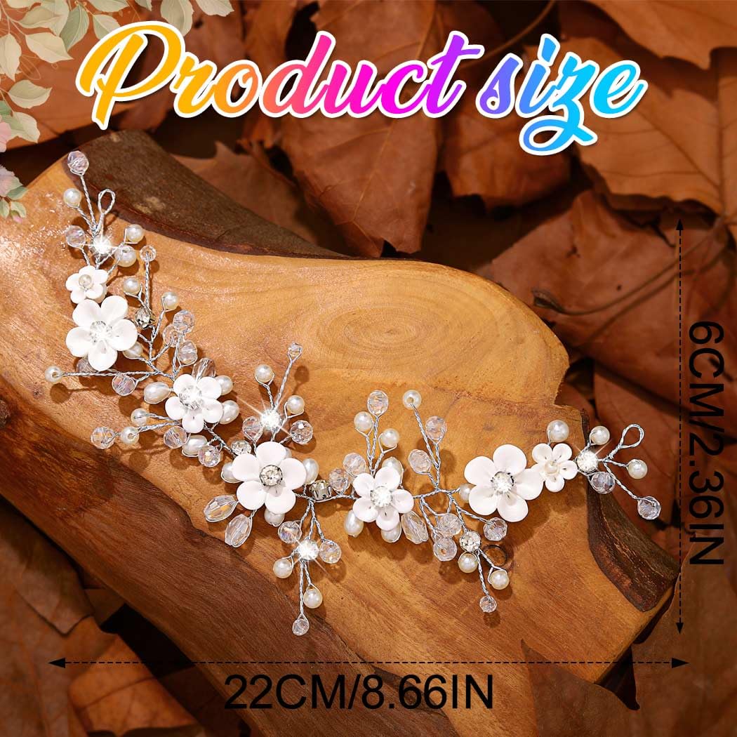 Flower Bride Wedding Hair Vine Silver Pearl Headband Hair Piece Crystal Bridal Hair Accessories for Women and Girls (Silver, One Size) - Image 2