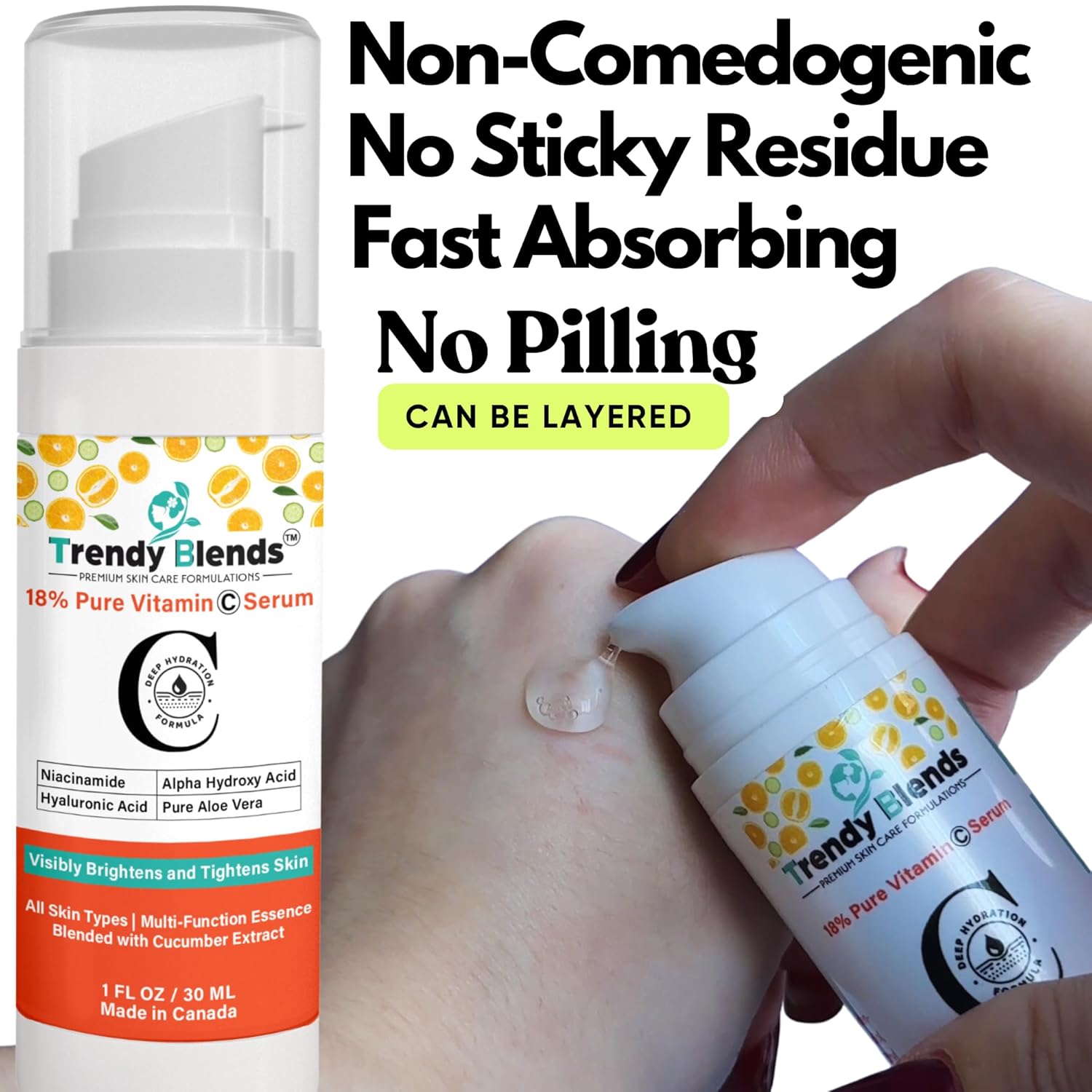 18% Vitamin C Serum with Hyaluronic Acid, Niacinamides- Brightening Face Serum for Glowing Skin - Dark Spot Corrector & Anti-Aging Formula 1Fl Oz - Image 7