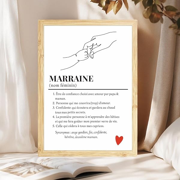 CL&MH Affiche définition marraine,Affiche Marraine, Définition Marraine, Cadeau marraine personnalisé, Cadeau baptême marraine, idée cadeau marraine filleul (avec cadre) - 3