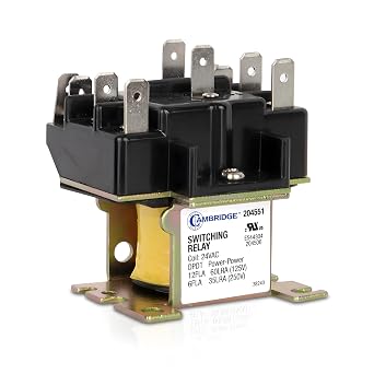 Cambridge DPDT Power-Power 24V Coil Relay, 12FLA 60LRA 125V / 6FLA 35LRA 250V, Double-Pole Double-Throw, Plastic-Enclosed, Mounts Any Position for HVAC, Fans, Appliances & Vending