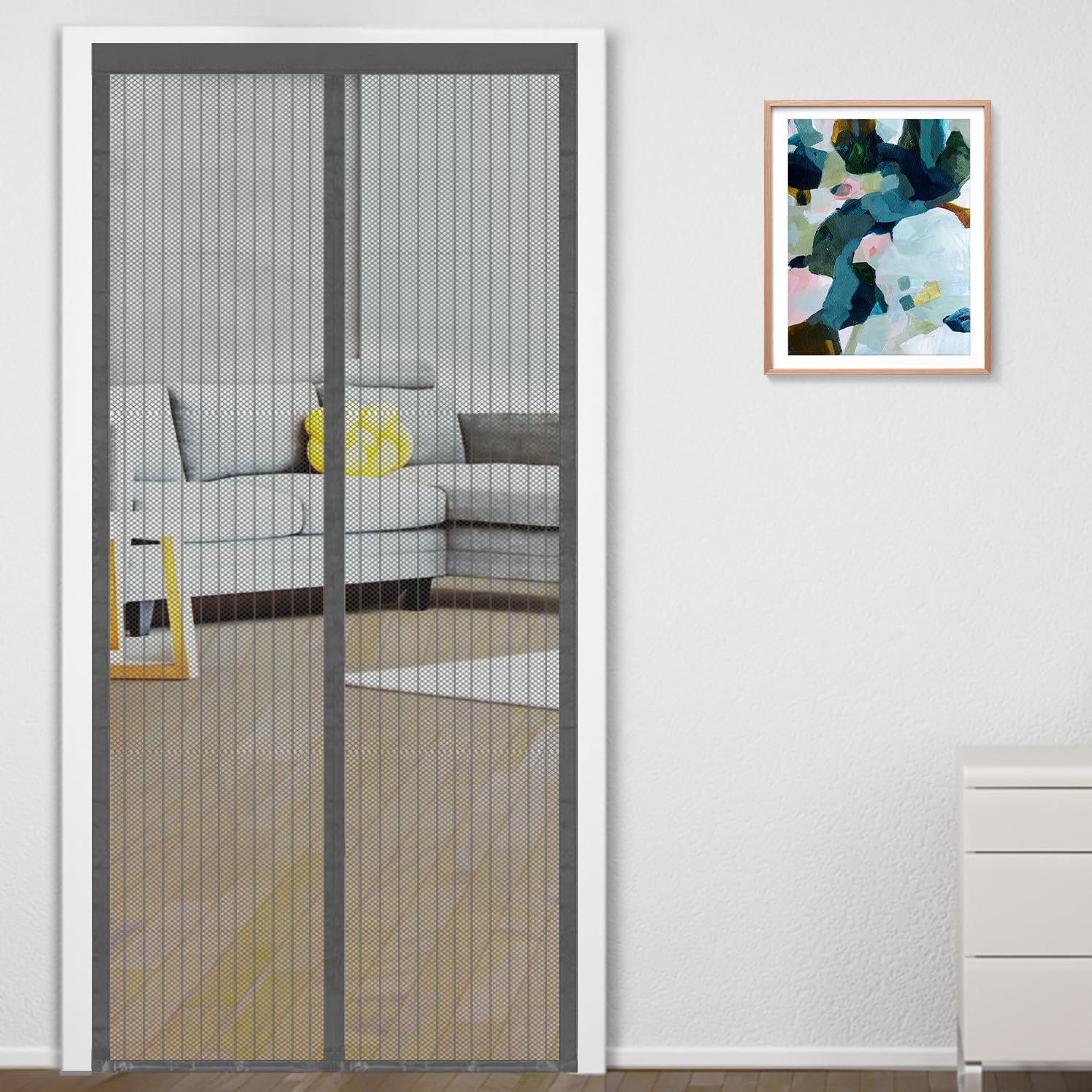 Classic Mosquito Net for Door Polyester Magnetic Curtain Auto Closing Insect Screen for All Door Types with Self Adhesive Hook Tape (220X130cms, Grey)-image-9