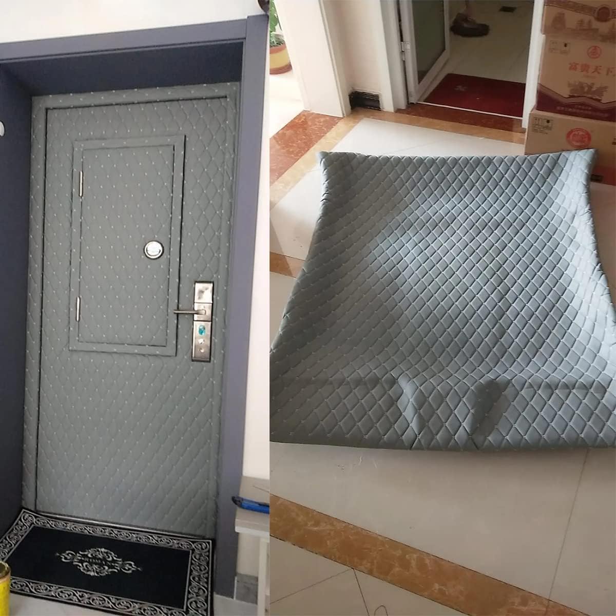 Vinyl Quilted Foam Fabric Multi Pattern Thread Faux Leather Material DIY Upholstery Furniture Headboards Automotive Interior Fabric, 39x61 inch (Grey)