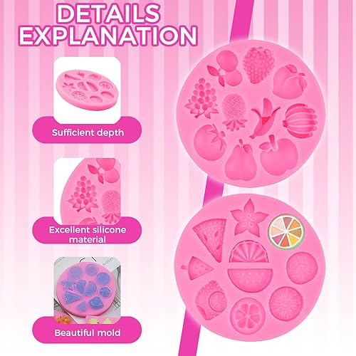 Miniatura 6 de Juego de 2 moldes de silicona para frutas, molde pequeño para decoración de pasteles, chocolate, dulces, resina, arcilla, mini molde de sandía,