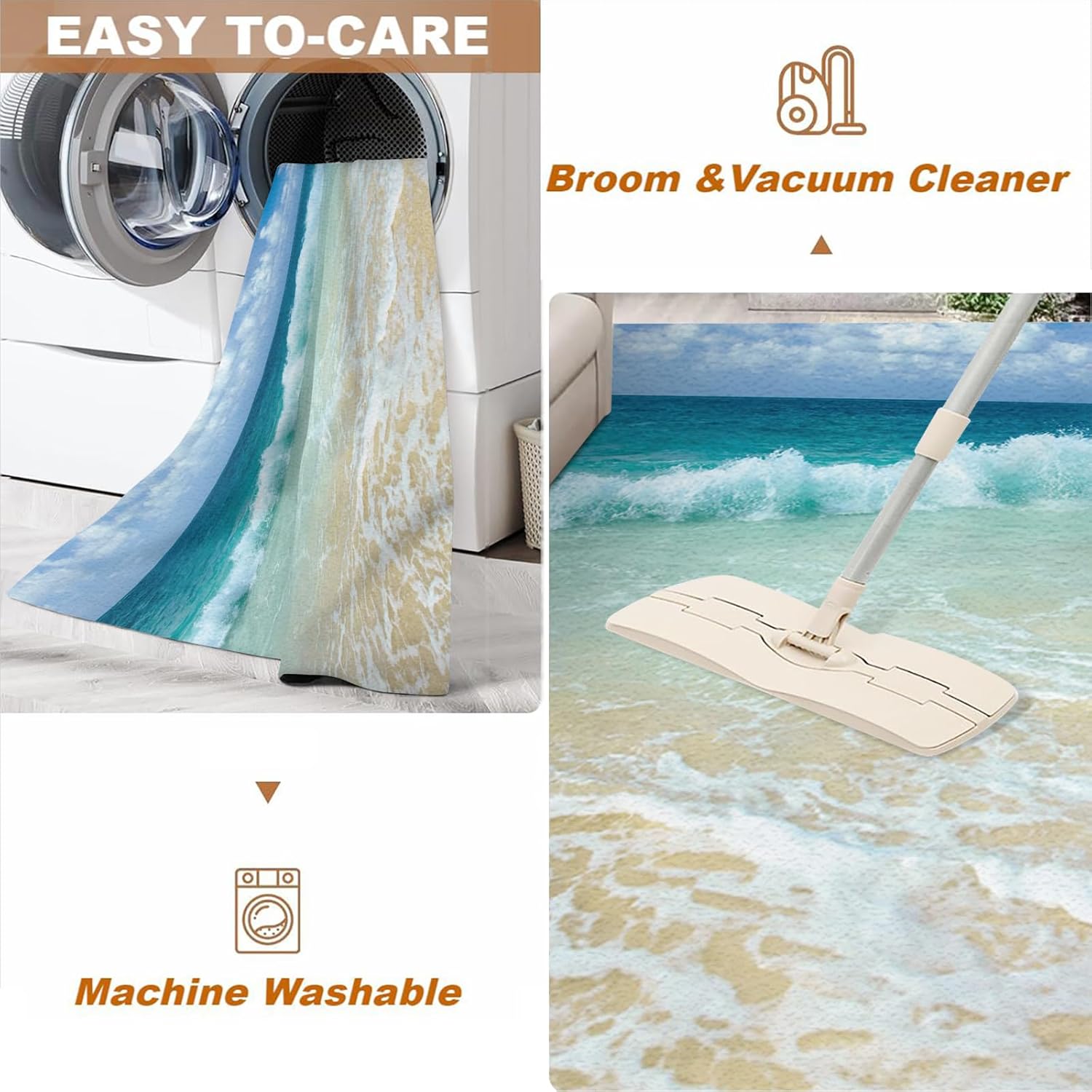 Summer Beach Area Rug, Sea Beach Indoor Non Slip Living Room Rug, Low Pile Soft Machine Washable Carpet for Bedroom Kitchen Dining Room Home Office Decor Floor Mat - 2 ft x 3 ft