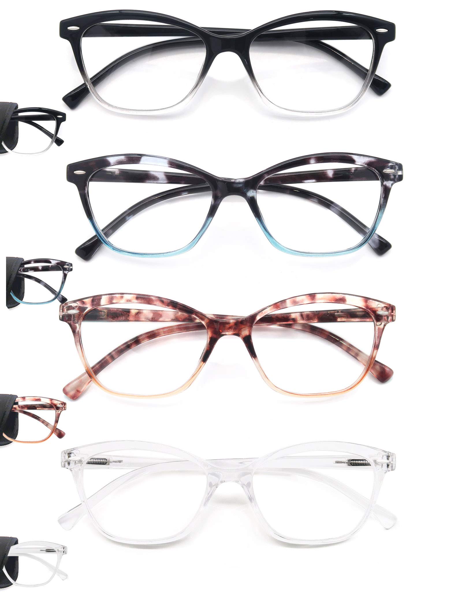 MODFANS Women Reading Glasses 3.75 4 Pair Stylish Ladies Readers with Comfort Spring Hinge Pattern Design Pouch Included