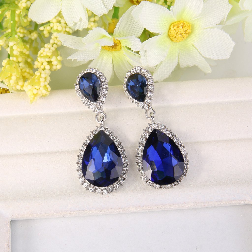 EVER FAITH Mujer Cristal Austríaco Boda Elegante 2 Lágrima Pendientes Colgante