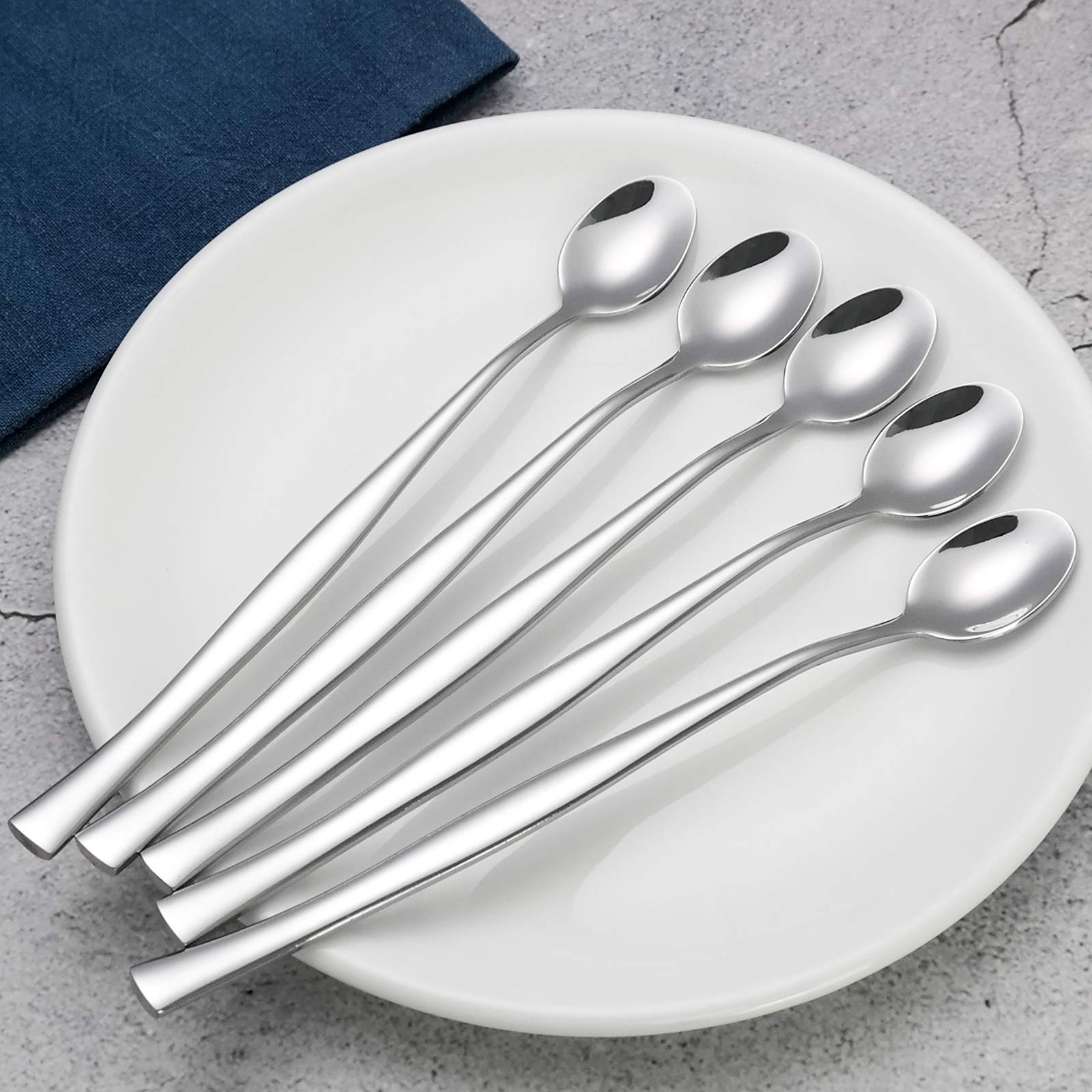 6 Cucchiaini Lunghi In Acciaio Inox 19.5 Cm - Per Caffè, Gelato, Frullati, Lucido A Specchio - 11