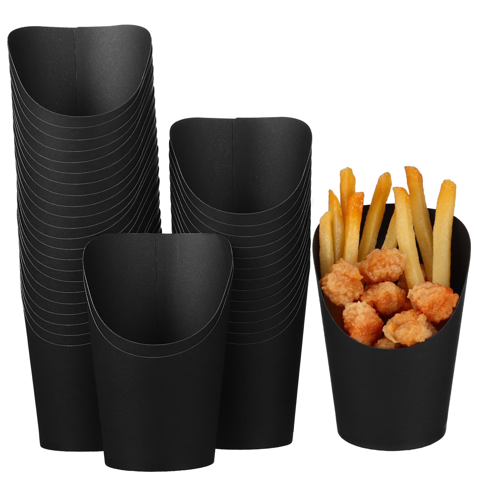 Alasum 100 Bicchieri di Carta Nero Apertura Obliqua da 14oz per Patatine Fritte, Capacità Grande e Comodi, per Eventi e Ristoranti
