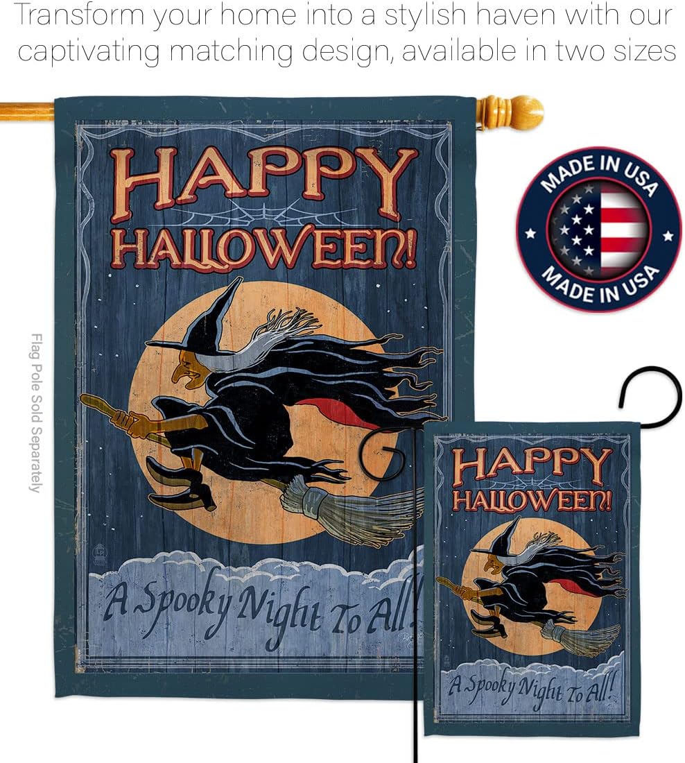 Breeze Decor A Spooky Night Pack Fall Halloween Witch Trick or Treat Black Cat Season Autumntime Pumpkin Vintage Applique Banner Small Garden Yard Gift Double-Sided, House Flag 28" x 40", Made in USA
